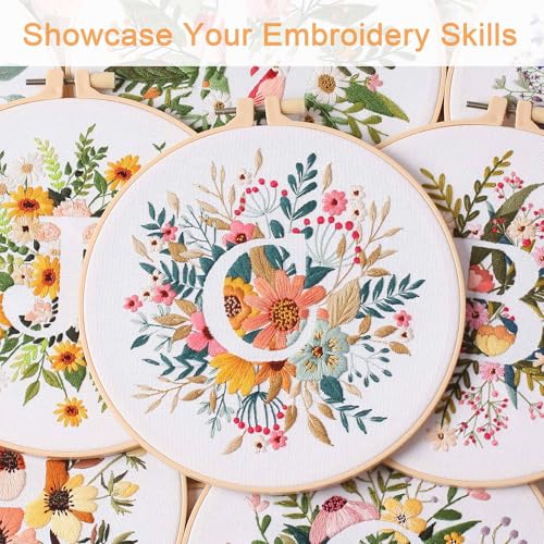 Harimau Letter C Pattern Embroidery Kit for Adult Beginners, Complete Starter Pack with 1 Hoop, Needles, Instruction Guide & Embroidery Stitch Video Tutorials - color: C