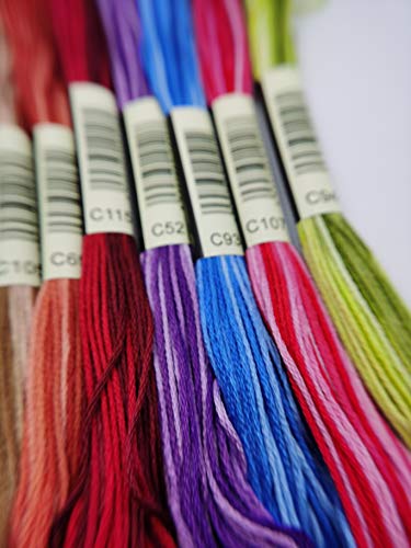 KCS 9 skeins 6-Strand Cross Stitch Variegated Cotton Embroidery Floss + 1 Skein Pearl Shiny Metallic Thread (B)