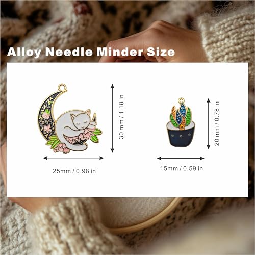 Lovely Moon Cat Needle Minder Magnetic for Cross Stitch, Flower Cat Needle Holder for Embroidery Needlework，Needlework and Embroidery Accessories（2 PCS）