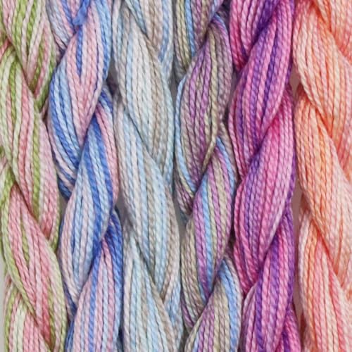 KCS 162 Yards Mercerized Pearl Cotton Crochet Needlepoint Thread,Size 5,6 skeins,Color Variegated 04 - color: 6 Color variegated 04, size: 6 skeins