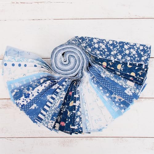 Threadart Vintage Blue Flower Cotton Quilting Fabric - By the Yard - color: Blue Flower, size: 1 YARD