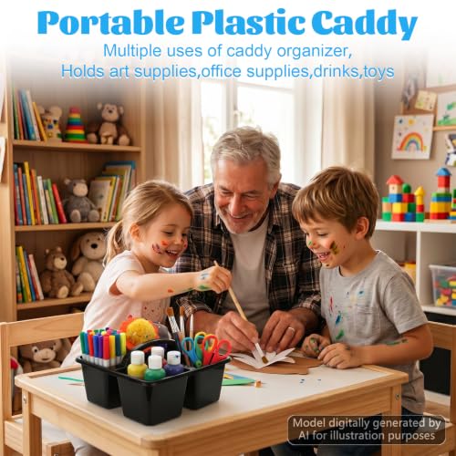 6 Pack Plastic Classroom Organizer Caddy with Handle, Black - color: Black