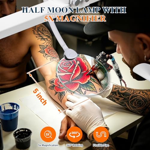 Half Moon Nail Desk Lamp with 5X Magnifier & Phone Holder - color: White