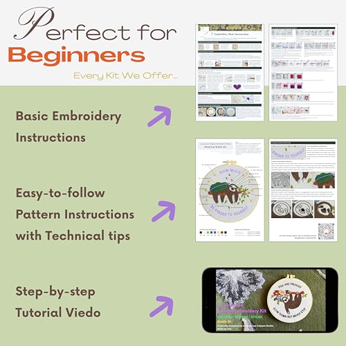 La glaneuse Embroidery Kit for Adult, Beginner Embroidery Kit with Cute and Funny Animal Pattern, Eight Simple Stitches to Get a Positive Sloth, Mental Health and Stress Relief Gift for Him/Her - color: Positive Sloth 01