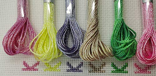 KCS 6-Strand Cross Stitch Metallic Variegated Pearl Shiny Embroidery Floss (6 skeins, Solid Color 2) - color: Solid color 2