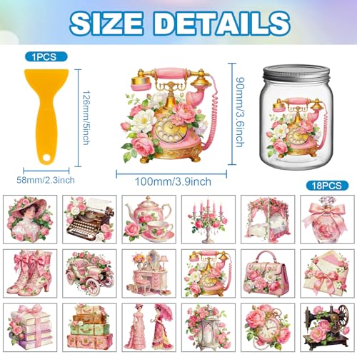 GLOBLELAND 18 Sheets Pink Vintage Victoria Rub on Transfers Floral Bag Letters Transfer Stickers Decals Watercolor Items Cup Stickers Decals for Furniture Vase Glass Bottle Table Decor - style: Pink Flower