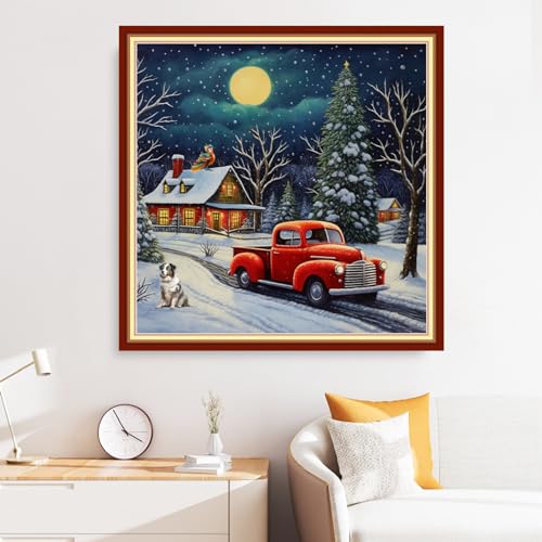 Disxvivy Cross Stitch Stamped Full Embroidery Kits DIY 11CT Cotton Thread Printed DIY Needlepoint Kits Craft Needlework Set Cross-Stitch Stamped Sets- Winter Snow Scenery 18x18 inch - color: Artstyle08