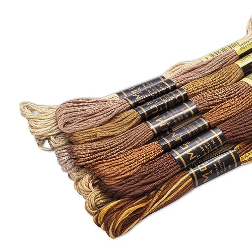 12 Pieces | Premium Embroidery Thread | 100% Egyptian Cotton Premium Skeins | Cross Stitch Embroidery Floss | Oeko TEX Certified Stranded Cotton (Brown Tones) - color: Brown Tones