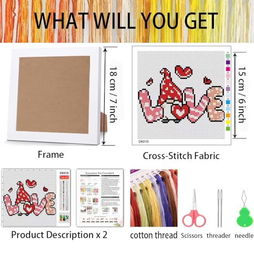 Tiwabb Gnome Stamped Cross Stitch Kits for Adults Beginners with Frame - color: Gnome Cross Stitch with Frame