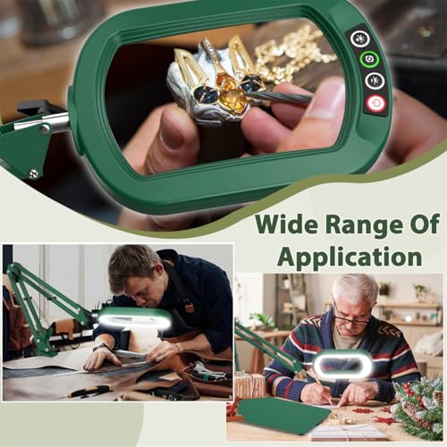 Veemagni 12X Rectangle Magnifying Glass with Light and Stand, 5 Color Modes Stepless Dimmable, 2-in-1 LED Lighted Desk Lamp & Clamp, Hands Free Magnifier for Reading Crafts Painting Close Work - Green - color: Green