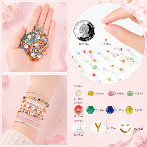OuMuaMua Small Glass Seed Beads Kit for Bracelets Jewelry Making, 3mm