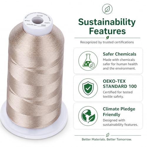 Simthread 5000M 40WT Polyester Embroidery Thread, Champagne S006 - color: ChampagneS006