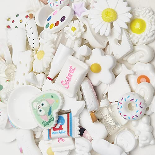 Chenkou Craft 50pcs Lots Mix Assorted White Craft DIY Flatbacks Resin Flat Back Buttons Scrapbooking (White) - color: White