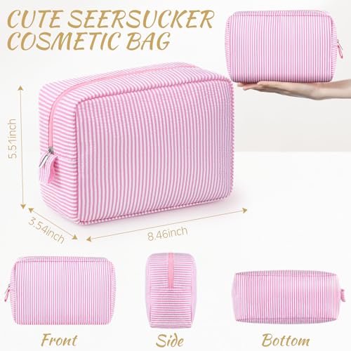 Sanwuta 3 Pcs Seersucker Makeup Bags, Light Pink - color: Light Pink