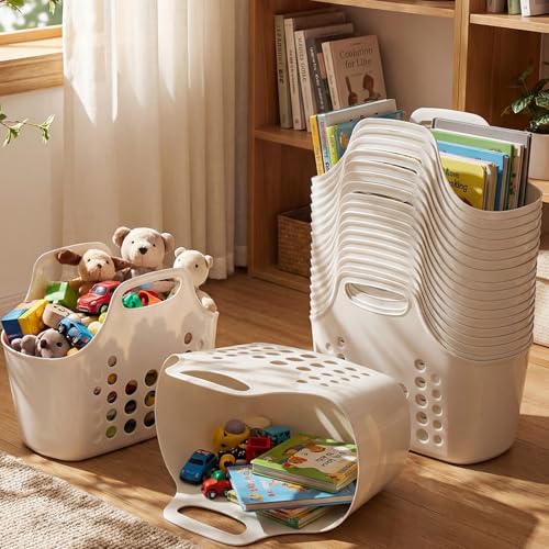 Nuogo 20 Pack Plastic Baskets with Handles Portable Caddy, White - color: White