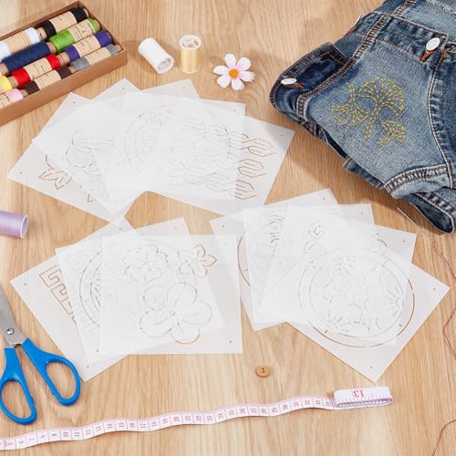 BENECREAT 12Pcs Plastic Sashiko Stencil, 5x5inch Flowers, Leaves, Continuous Pattern Embroidery Tool Drawing Line Template for Hand Quilting and Embroidery, 0.3mm Thick - style: Continuous Patterns