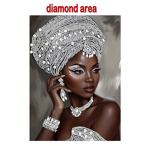 African Woman Diamond Art Kits for Adults,5D Partial DIY Diamond Painting kit for Beginners,Special Shaped Diamond Art,Sparkling gem Art,Diamond Mosaic Embroidery,wall Art Home Decor,11.81x15.7inch - color: LW55
