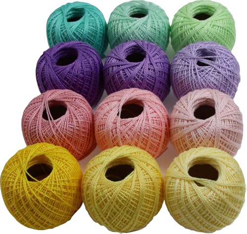 KCS Mercerized Pearl Cotton Thread Size 8 Crochet Needlework Embroidery Threads Ball (12, 12balls10) - color: 12balls10