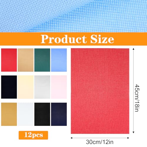 12 Pcs 12 x 18 Inch 14 Count Aida Cloth Cross Stitch Fabric, Pre-Cut Cotton Embroidery Fabric Cloth for DIY Handmade Needlework Art Craft