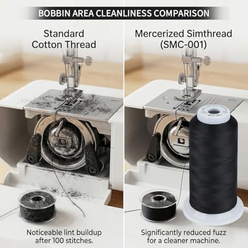 Simthread 100% Cotton Thread 50wt Black for Sewing Quilting Machine - color: Black