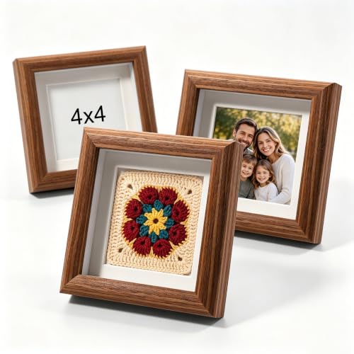 4x4 Small Shadow Box Picture Frame Display Case Tabletop Wall,3-Pack Brown - color: 3pcs brown