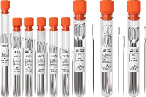 60 Large Eye Sturdy Sewing Needles and 35 Big and Thinner Eye Sharp Sewing Needles - Total 95 Needles for Sewing, Crafting, and DIY