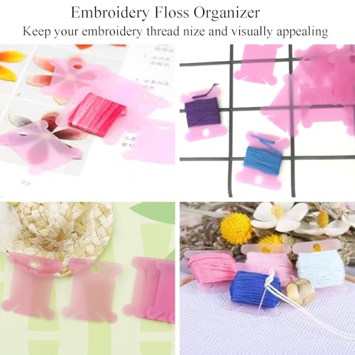150Pcs Plastic Embroidery Floss Bobbins, Pink Plastic Floss Bobbins Embroidery Floss Cards Embroidery Thread Organizer Cross Stitch Floss Bobbin Plastic Bobbin for Embroidery Floss, SATONBEYI - color: Pink