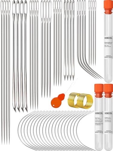 VONEEDL Heavy Duty Hand Sewing Needles Set - 52 Straight and Curved Hand Sewing Needles for Upholstery, Leather, Carpet, Canvas Repair and Sail Crafts - size: 52 Needles