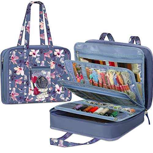 FINPAC Sewing and Craft Supplies Storage Tote Bag with Clear Pockets - color: Blooming Hibiscus