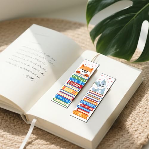 FREEBLOSS 6 Set 11CT Cross Stitch Bookmarks Kit Puppy&Books Stamped Cross Stitch Kit DIY Embroidery Bookmark Set with Instruction for Adults Beginners Gift for Reading Enthusiasts 20x6cm/8x2.4inch - style: Dogs&Books