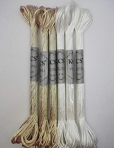 KCS 6-Strand Cross Stitch Metallic Variegated Pearl Shiny Embroidery Floss (6 skeins, P5200+PECRU) - color: P5200+PECRU