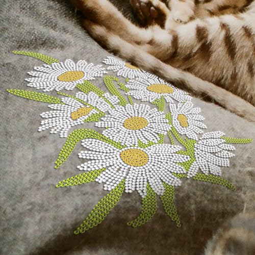 1 Pc Flower Iron on Rhinestones Transfer, Daisy Flower HotFix Iron on Patch Transfer Decals Floral Crystal Heat Transfer Clothing Repair Decor for T-Shirt Hat Jacket Decor DIY Accessories - style: Daisy Flower