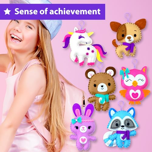 KRAFUN Unicorn Animal Sewing Keyring Kit for Kids Ages 7-12 | 6 Dolls - color: Animal Keyring