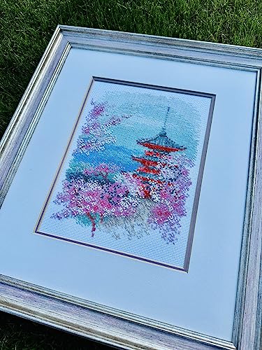 RIOLIS 1743 Sakura. Pagoda Counted Cross Stitch Kit 7.09 x 9.45 in - style: Sakura. Pagoda 1743