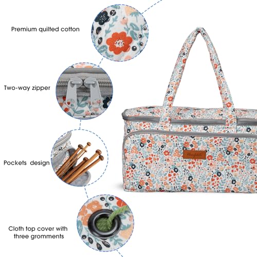 Yarn Bag-Yarn Storage Organizer with Grommets-Portable Crochet Bag for Yarn Skeins-Crochet Hooks-Knitting Needles -Other Accessories (Daisy) - color: Daisy