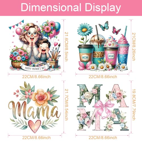 4 Pcs Mother Day Iron On Patches for Clothing Pink Mom Iron on Transfers Mama Flower Iron on Letters Patches for Clothes T-Shirts Jeans Jackets Bags DIY Heat Transfer Decals (1.Mama) - color: 1.Mama