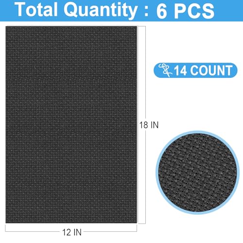 6 PCS Cross Stitch Aida Fabric 14 Count, 18 by 12 Inch, Classic Reserve Cross Stitch Aida Cloth for Home DIY Embroidery Decoration, Black - color: Black, size: 14 CT 18 x 12In (6 PCS)