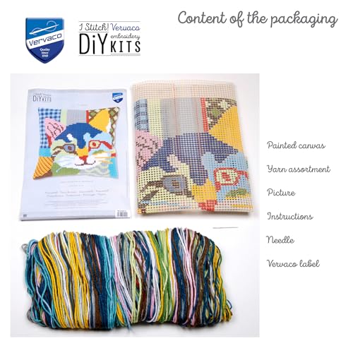 Vervaco Cross Stitch Cushion Kit Modern Cat 16" x 16" - size: 40.0 x 40.0 x 0,3 cm