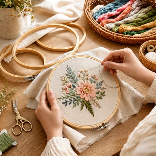 Embroidery Hoops 3 Pack Set: Premium Bamboo Wood Rings with Metal Tension Screw Brackets for DIY Cross Stitching, Sewing, Embroidered Craft Projects, Sizes 5, 7, 8, 9, & 10 Inch Diameter, (5") - style: 01 - 5 Inches