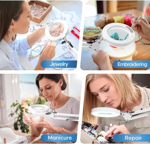 10X Magnifying Glass with Light and Stand,Hands-Free Desk Magnifier - color: White Magnifying Glasses With Light