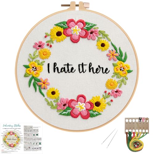 Nuberlic Floral Embroidery Kit for Beginners,Funny Embroidery Practice Kit - color: flower11