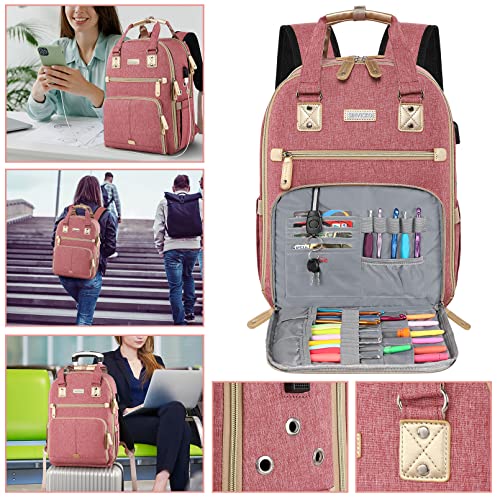 SINVICKO Crochet Bag, Knitting Bag Backpack and Totes Organizer with USB Charging Port, Large Yarn Storage Tote Bag - color: Pink