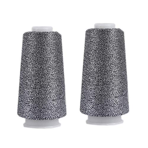 Truevalue 2 Balls Accessory Lurex Yarn, Shining Glitter Metallic Knitting-in Yarn, Sparkle Thread for Knitting and Crochet Sweater Shawl 5000 Yards (Grey Glitter) - color: Grey Glitter