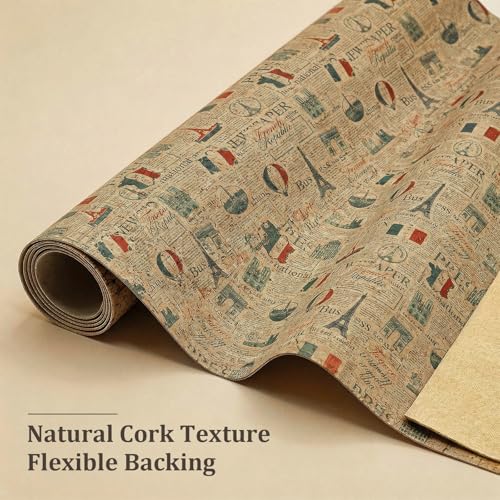 SorenCut Cork Fabric Roll 12.5 x 54 Inch – French Symbol Print Cork Leather Fabric for Earrings, Bow Making, Bags, Wallets & DIY Sewing Projects – Vegan Leather Alternative Craft Sheet - color: French Symbol