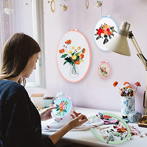 ZOCONE 4 Pcs 4 Size Oval Embroidery Hoops, ABS Plastic Embroidery Hoops Cross Stitch Hoops Embroidery Frames for Sewing, Needlework, Embroidery Projects (Size-9.6", 7.5", 5.7",3.9") - style: 4 PCS,4 SIZE