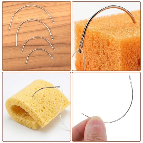 16 PCS Curved Needle Set, 2" 2.5" 3" 3.5" Curved Hand Sewing Needles, Leather and Weaving Needles for Carpet Leather Canvas Repairing, Blocking Knitting, Modelling and Crafts