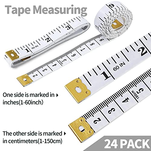 FF Elaine 24 Pcs Double-Scale 60-Inch/150cm Soft Tape Measure Ruler Bulk for Sewing Tailor Cloth Weight Loss Medical Body Measurement Sewing Supplies Knitting Projects - 6 Colors
