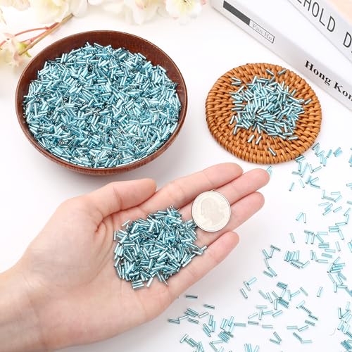 3000PC Blue Glass Bugle Beads 6MM Blue Tube Beads - color: blue