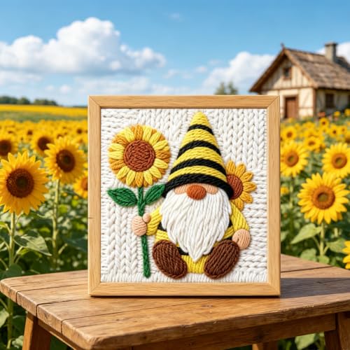 BEUNITONE 2 Pcs Gnome & Sunflowers Punch Needle Kits for Adults Beginner - color: 06-Sunshine Dwarf
