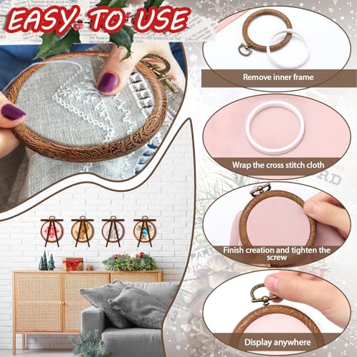 12 Sets 3 Inch Christmas Embroidery Hoop, Imitated Wood with Bow, Thin Bow - size: 3.9 Inch, style: Thin Bow
